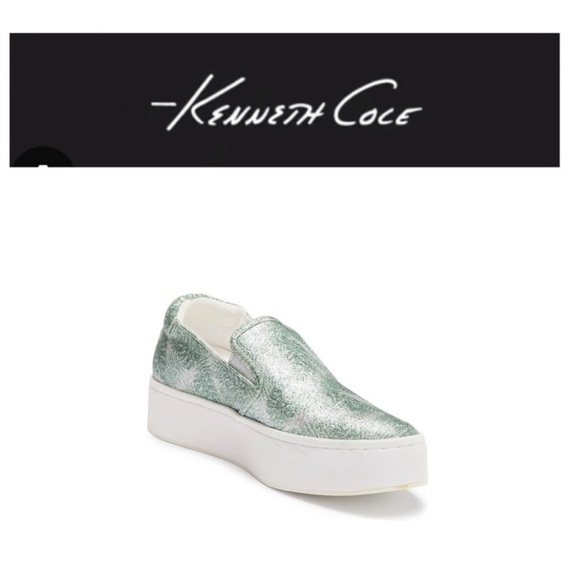 KENNETH COLE Green Glitter White Platform Sneaker NWT 9.5 - Picture 2 of 15